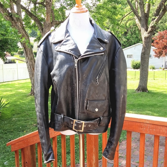 Schott NYC Other - Vintage 80's Schott N.Y.C. Distressed Black Leather Biker Jacket size 46